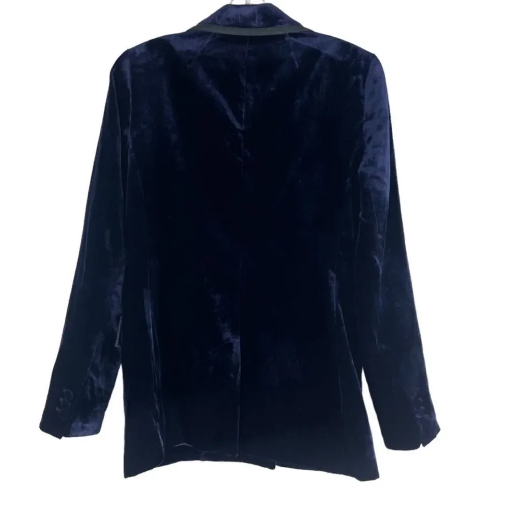 J. Crew Double Breasted Drapey Velvet Blazer Jacket Navy Twilight size 4